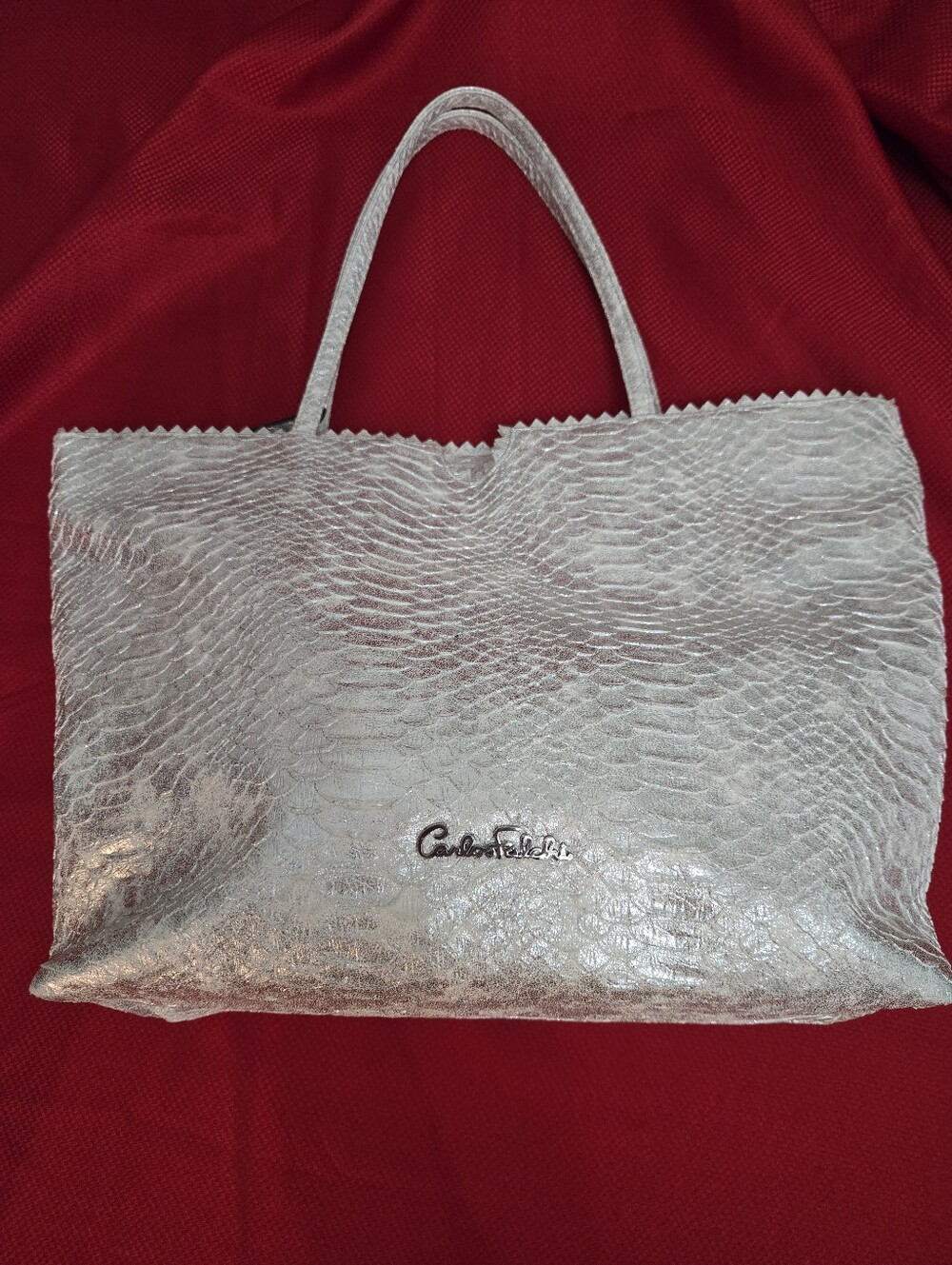 Carlos Falchi Silver Vegan Python Large Tote
